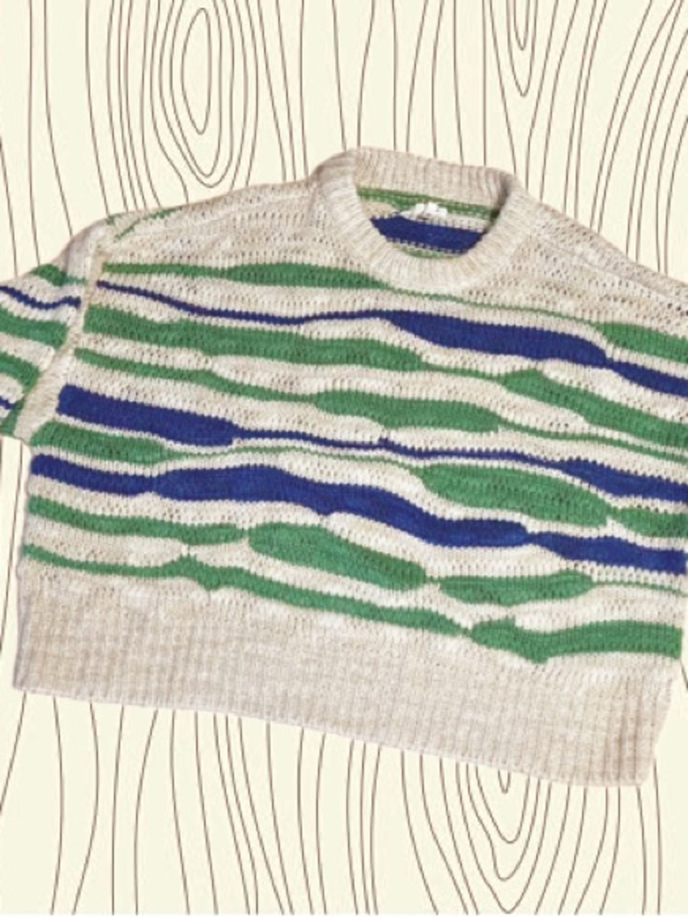 Aerie Intarsia Sweater with Blue and Green Waves